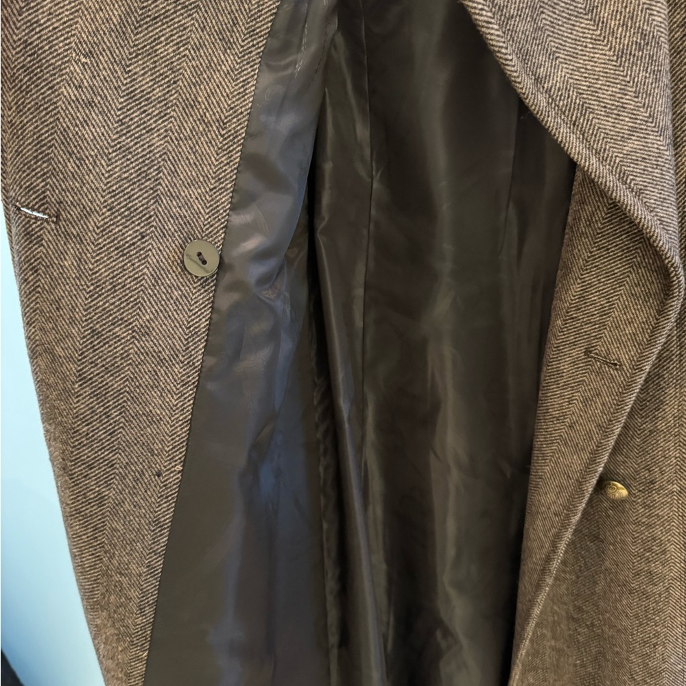 Ralph Lauren Brown Herringbone Double-Breasted Maxi Pea Coat - Picture 5 of 11